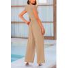 imagePRETTYGARDEN Summer Jumpsuits for Women Dressy 2025 Casual Ruffle Cap Sleeves Romper Crew Neck Rib Knit One Piece OutfitsKhaki