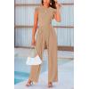 imagePRETTYGARDEN Summer Jumpsuits for Women Dressy 2025 Casual Ruffle Cap Sleeves Romper Crew Neck Rib Knit One Piece OutfitsKhaki