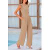 imagePRETTYGARDEN Summer Jumpsuits for Women Dressy 2025 Casual Ruffle Cap Sleeves Romper Crew Neck Rib Knit One Piece OutfitsKhaki