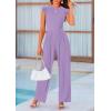 imagePRETTYGARDEN Summer Jumpsuits for Women Dressy 2025 Casual Ruffle Cap Sleeves Romper Crew Neck Rib Knit One Piece OutfitsLight Purple