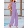 imagePRETTYGARDEN Summer Jumpsuits for Women Dressy 2025 Casual Ruffle Cap Sleeves Romper Crew Neck Rib Knit One Piece OutfitsLight Purple