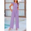 imagePRETTYGARDEN Summer Jumpsuits for Women Dressy 2025 Casual Ruffle Cap Sleeves Romper Crew Neck Rib Knit One Piece OutfitsLight Purple