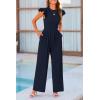 imagePRETTYGARDEN Summer Jumpsuits for Women Dressy 2025 Casual Ruffle Cap Sleeves Romper Crew Neck Rib Knit One Piece OutfitsNavy