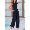 imagePRETTYGARDEN Summer Jumpsuits for Women Dressy 2025 Casual Ruffle Cap Sleeves Romper Crew Neck Rib Knit One Piece OutfitsNavy