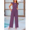 imagePRETTYGARDEN Summer Jumpsuits for Women Dressy 2025 Casual Ruffle Cap Sleeves Romper Crew Neck Rib Knit One Piece OutfitsPurple Grey