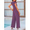 imagePRETTYGARDEN Summer Jumpsuits for Women Dressy 2025 Casual Ruffle Cap Sleeves Romper Crew Neck Rib Knit One Piece OutfitsPurple Grey