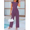 imagePRETTYGARDEN Summer Jumpsuits for Women Dressy 2025 Casual Ruffle Cap Sleeves Romper Crew Neck Rib Knit One Piece OutfitsPurple Grey
