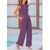 imagePRETTYGARDEN Summer Jumpsuits for Women Dressy 2025 Casual Ruffle Cap Sleeves Romper Crew Neck Rib Knit One Piece OutfitsPurple Grey