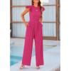 imagePRETTYGARDEN Summer Jumpsuits for Women Dressy 2025 Casual Ruffle Cap Sleeves Romper Crew Neck Rib Knit One Piece OutfitsRose Red