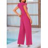 imagePRETTYGARDEN Summer Jumpsuits for Women Dressy 2025 Casual Ruffle Cap Sleeves Romper Crew Neck Rib Knit One Piece OutfitsRose Red