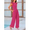 imagePRETTYGARDEN Summer Jumpsuits for Women Dressy 2025 Casual Ruffle Cap Sleeves Romper Crew Neck Rib Knit One Piece OutfitsRose Red