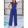 imagePRETTYGARDEN Summer Jumpsuits for Women Dressy 2025 Casual Ruffle Cap Sleeves Romper Crew Neck Rib Knit One Piece OutfitsRoyal Blue
