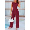 imagePRETTYGARDEN Summer Jumpsuits for Women Dressy 2025 Casual Ruffle Cap Sleeves Romper Crew Neck Rib Knit One Piece OutfitsWine Red