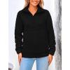 imagePRETTYGARDEN Womens Winter Quilted Sweatshirt Casual Quarter Zip Collared Long Sleeve V Neck Pullover TopsBlack