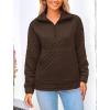 imagePRETTYGARDEN Womens Winter Quilted Sweatshirt Casual Quarter Zip Collared Long Sleeve V Neck Pullover TopsCoffee