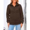 imagePRETTYGARDEN Womens Winter Quilted Sweatshirt Casual Quarter Zip Collared Long Sleeve V Neck Pullover TopsCoffee