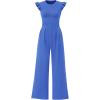imagePRETTYGARDEN Summer Jumpsuits for Women Dressy 2025 Casual Ruffle Cap Sleeves Romper Crew Neck Rib Knit One Piece OutfitsBrilliant Blue