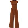 imagePRETTYGARDEN Summer Jumpsuits for Women Dressy 2025 Casual Ruffle Cap Sleeves Romper Crew Neck Rib Knit One Piece OutfitsCoffee
