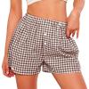 imagePRETTYGARDEN Womens Shorts Boxers 2025 Summer Gingham Pajama Lounge Sleep Y2K Plaid Pj Shorts Beach BottomsBrown