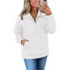 imagePRETTYGARDEN Womens Winter Quilted Sweatshirt Casual Quarter Zip Collared Long Sleeve V Neck Pullover TopsWhite