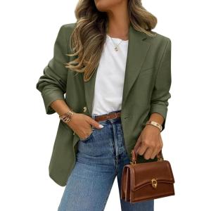 imagePRETTYGARDEN 2025 Blazers for Women Business Casual Long Sleeve Lapel Open Front Suit Jacket Work Blazer with PocketsArmy Green