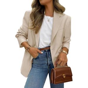 imagePRETTYGARDEN 2025 Blazers for Women Business Casual Long Sleeve Lapel Open Front Suit Jacket Work Blazer with PocketsBeige Apricot
