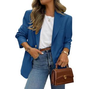 imagePRETTYGARDEN 2025 Blazers for Women Business Casual Long Sleeve Lapel Open Front Suit Jacket Work Blazer with PocketsDark Blue
