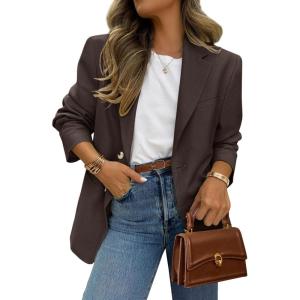 imagePRETTYGARDEN 2025 Blazers for Women Business Casual Long Sleeve Lapel Open Front Suit Jacket Work Blazer with PocketsDark Brown