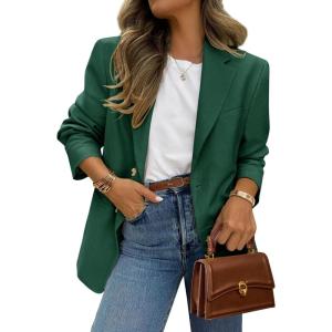 imagePRETTYGARDEN 2025 Blazers for Women Business Casual Long Sleeve Lapel Open Front Suit Jacket Work Blazer with PocketsDark Green