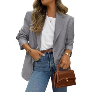 imagePRETTYGARDEN 2025 Blazers for Women Business Casual Long Sleeve Lapel Open Front Suit Jacket Work Blazer with PocketsGrey