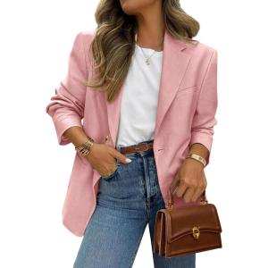 imagePRETTYGARDEN 2025 Blazers for Women Business Casual Long Sleeve Lapel Open Front Suit Jacket Work Blazer with PocketsGrey Pink
