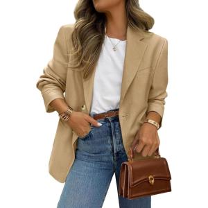imagePRETTYGARDEN 2025 Blazers for Women Business Casual Long Sleeve Lapel Open Front Suit Jacket Work Blazer with PocketsKhaki