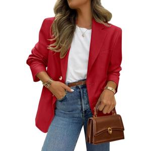 imagePRETTYGARDEN 2025 Blazers for Women Business Casual Long Sleeve Lapel Open Front Suit Jacket Work Blazer with PocketsRed