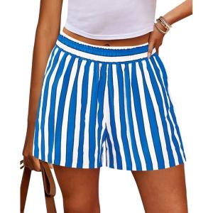 imagePRETTYGARDEN Boxer Shorts for Women 2025 Spring Striped PJ Y2K Casual Cotton Pajama Summer Lounge Sleep Bottoms with PocketsStriped Blue