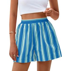 imagePRETTYGARDEN Boxer Shorts for Women 2025 Spring Striped PJ Y2K Casual Cotton Pajama Summer Lounge Sleep Bottoms with PocketsStriped Blue Green