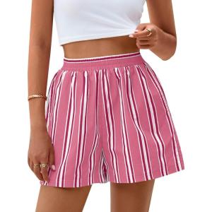 imagePRETTYGARDEN Boxer Shorts for Women 2025 Spring Striped PJ Y2K Casual Cotton Pajama Summer Lounge Sleep Bottoms with PocketsStriped Pink