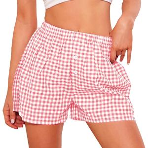 imagePRETTYGARDEN Womens Shorts Boxers 2025 Summer Gingham Pajama Lounge Sleep Y2K Plaid Pj Shorts Beach BottomsPink