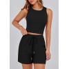 imagePRETTYGARDEN Lounge Sets for Women 2025 Summer Two Piece Matching Outfits Beach Vacation Clothes Sleeveless Tops and ShortsBlack