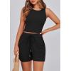 imagePRETTYGARDEN Lounge Sets for Women 2025 Summer Two Piece Matching Outfits Beach Vacation Clothes Sleeveless Tops and ShortsBlack