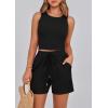imagePRETTYGARDEN Lounge Sets for Women 2025 Summer Two Piece Matching Outfits Beach Vacation Clothes Sleeveless Tops and ShortsBlack