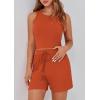 imagePRETTYGARDEN Lounge Sets for Women 2025 Summer Two Piece Matching Outfits Beach Vacation Clothes Sleeveless Tops and ShortsBrick Red