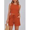 imagePRETTYGARDEN Lounge Sets for Women 2025 Summer Two Piece Matching Outfits Beach Vacation Clothes Sleeveless Tops and ShortsBrick Red