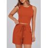 imagePRETTYGARDEN Lounge Sets for Women 2025 Summer Two Piece Matching Outfits Beach Vacation Clothes Sleeveless Tops and ShortsBrick Red