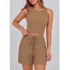 imagePRETTYGARDEN Lounge Sets for Women 2025 Summer Two Piece Matching Outfits Beach Vacation Clothes Sleeveless Tops and ShortsCamel