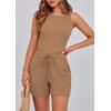 imagePRETTYGARDEN Lounge Sets for Women 2025 Summer Two Piece Matching Outfits Beach Vacation Clothes Sleeveless Tops and ShortsCamel