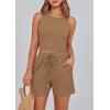imagePRETTYGARDEN Lounge Sets for Women 2025 Summer Two Piece Matching Outfits Beach Vacation Clothes Sleeveless Tops and ShortsCamel