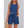 imagePRETTYGARDEN Lounge Sets for Women 2025 Summer Two Piece Matching Outfits Beach Vacation Clothes Sleeveless Tops and ShortsDark Blue