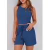 imagePRETTYGARDEN Lounge Sets for Women 2025 Summer Two Piece Matching Outfits Beach Vacation Clothes Sleeveless Tops and ShortsDark Blue