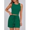 imagePRETTYGARDEN Lounge Sets for Women 2025 Summer Two Piece Matching Outfits Beach Vacation Clothes Sleeveless Tops and ShortsGreen