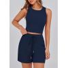 imagePRETTYGARDEN Lounge Sets for Women 2025 Summer Two Piece Matching Outfits Beach Vacation Clothes Sleeveless Tops and ShortsNavy